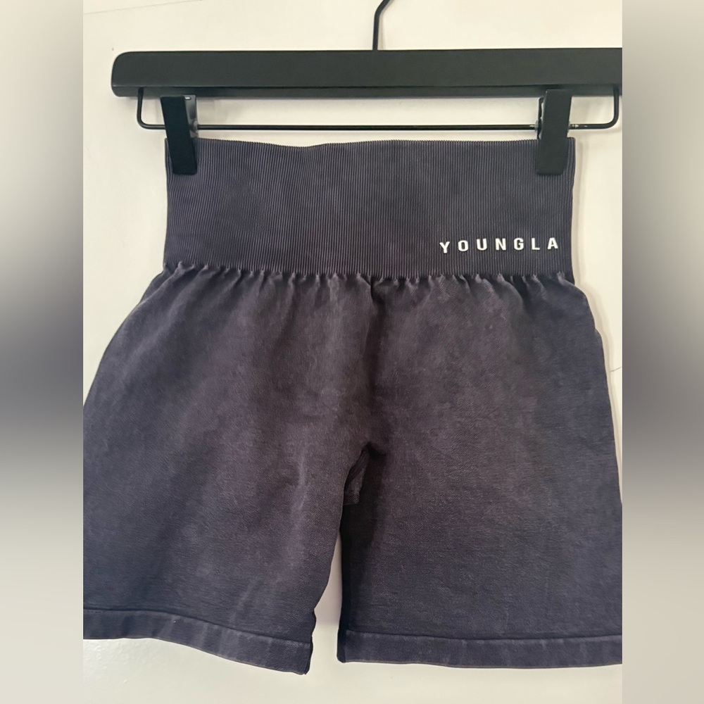 Youngla Women's Gray/Blue Acid Washed High-Waisted Shorts
